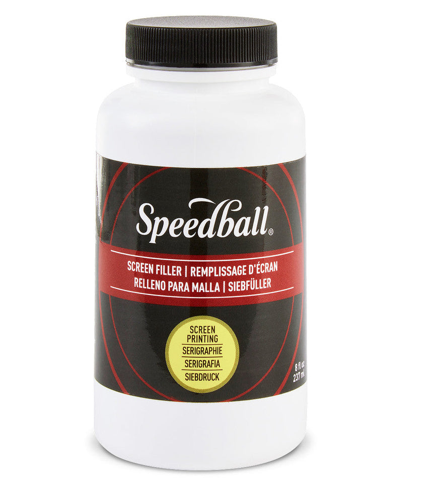 Speedball screen printing filler bottle on a white background
