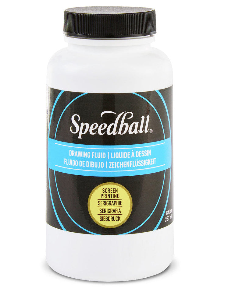 Speedball screen printing fluid bottle on a white background