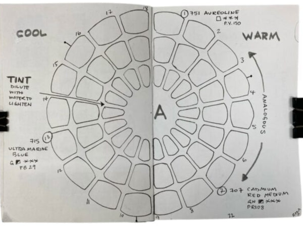 Color swatch chart with 'Cool' and 'Warm' labels on a white background