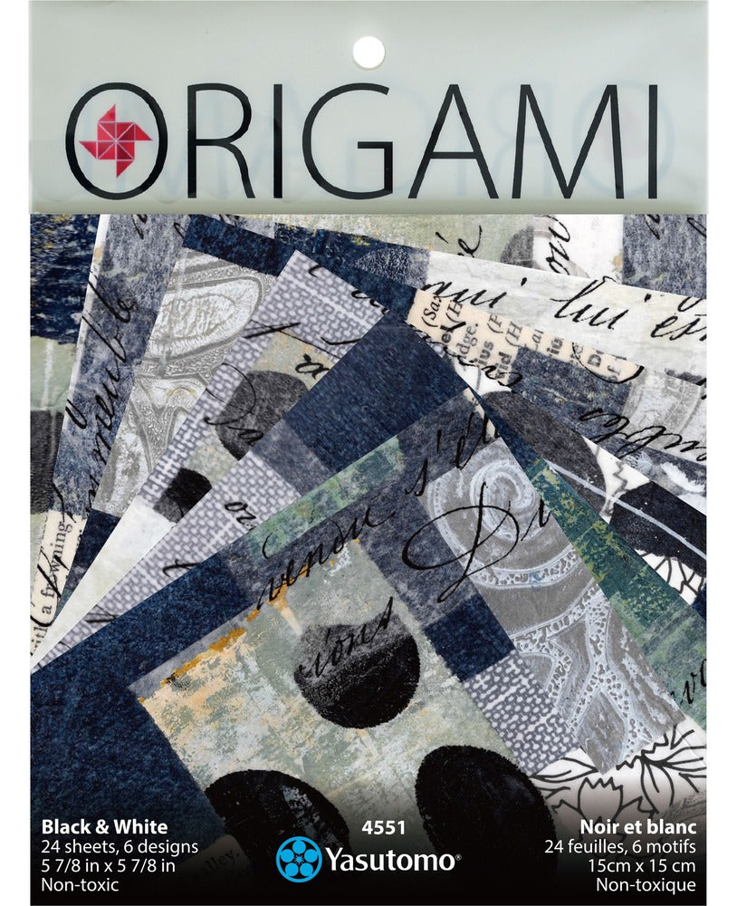 Origami Painted Paper Pack, Black & White - 5 7/8" (24 Sheets/6 Patterns)