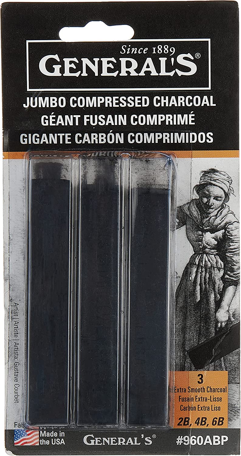 General's Jumbo Compressed Charcoal Sticks (3)