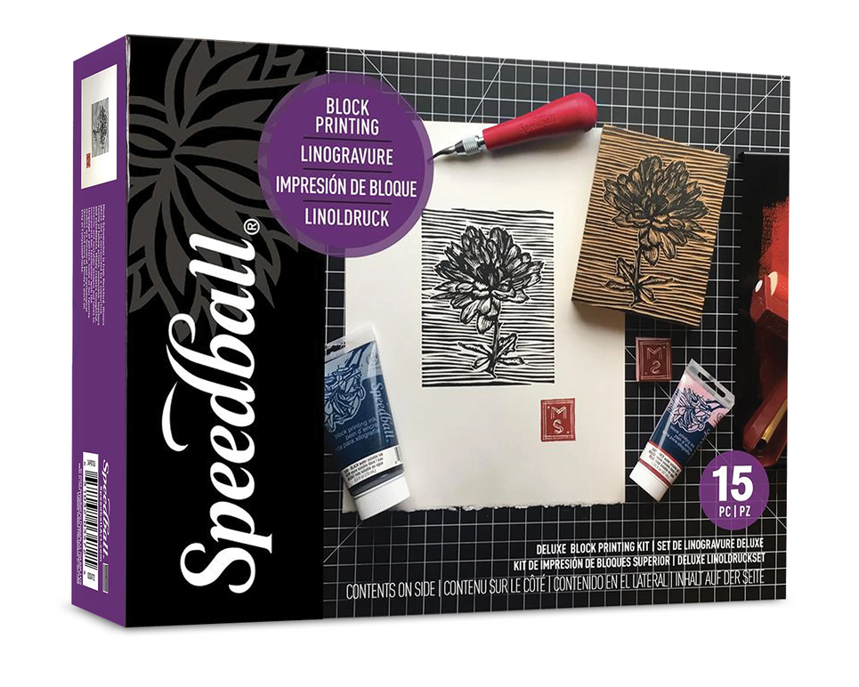 Speedball block printing kit packaging on a white background