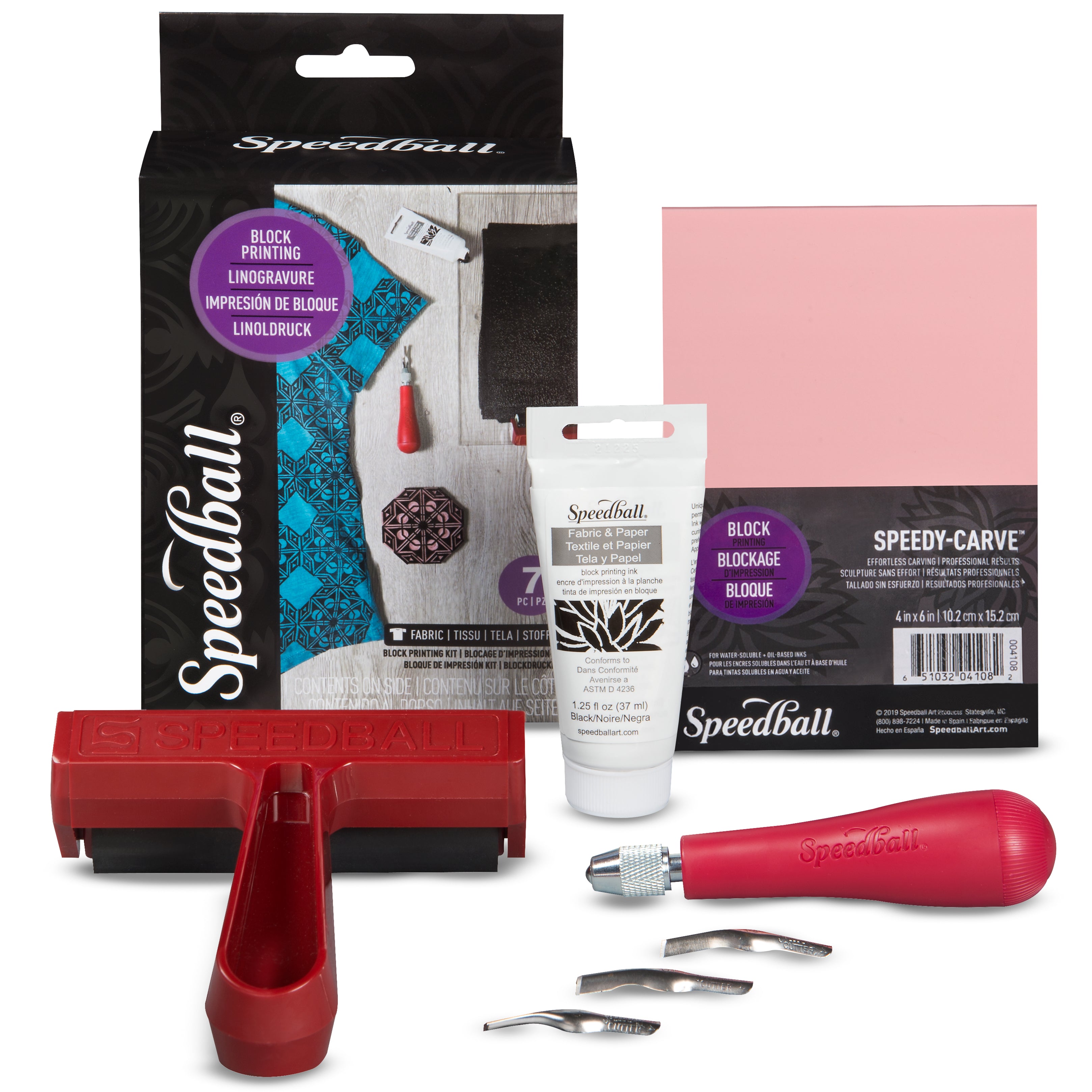 Kit Starter Per Stampare Su Tessuto (Block Printing), Speedball, Include Blocco, Taglierine, Inchiostro E Brayer - Per Principianti