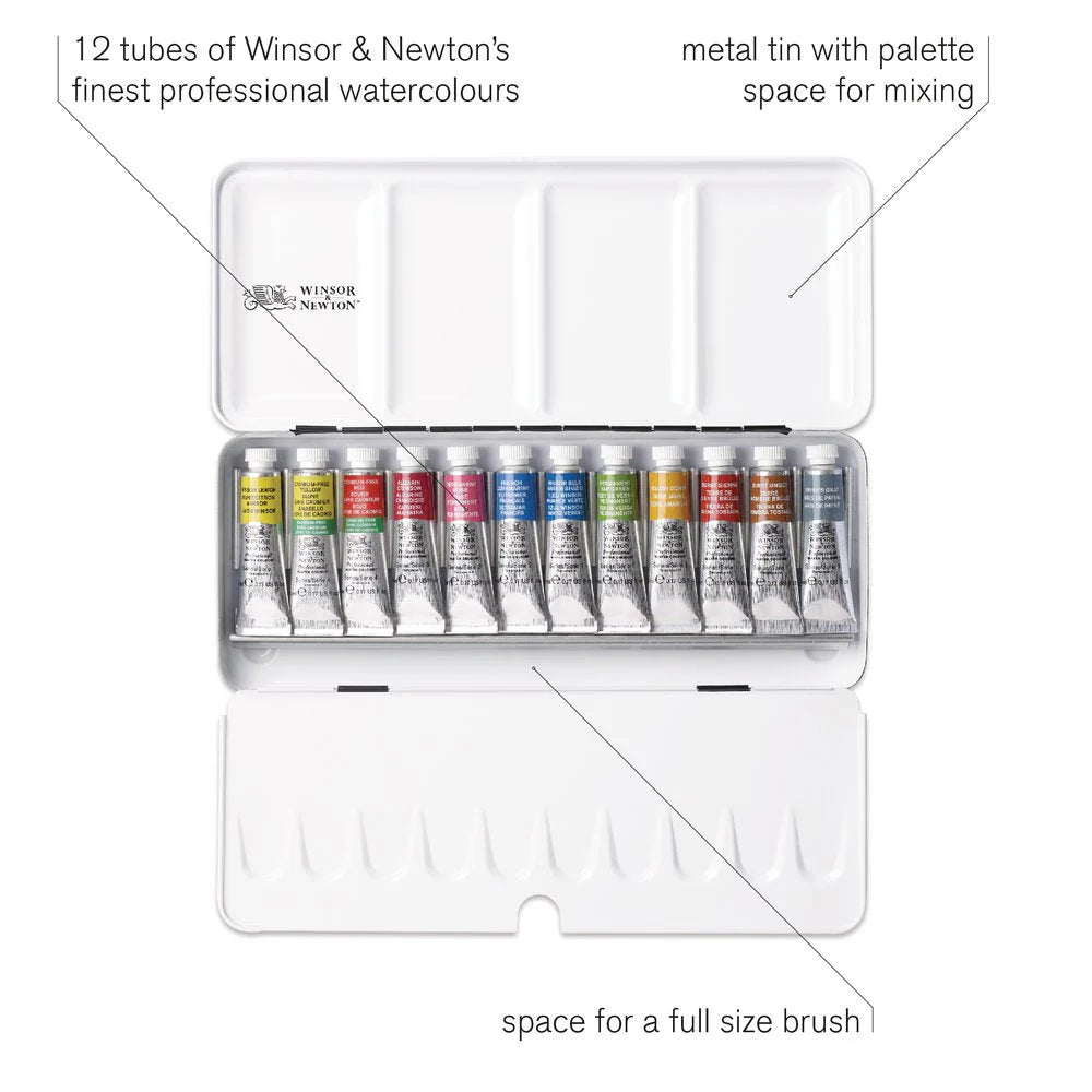 Winsor Newton Professional Watercolour Tube Travel Tin - 12 Tubes