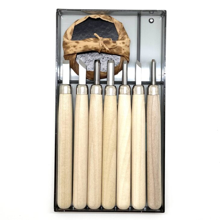 Yoshiharu Maruichi Beginner Block Carving 7 Knife Set with Bamboo Baren