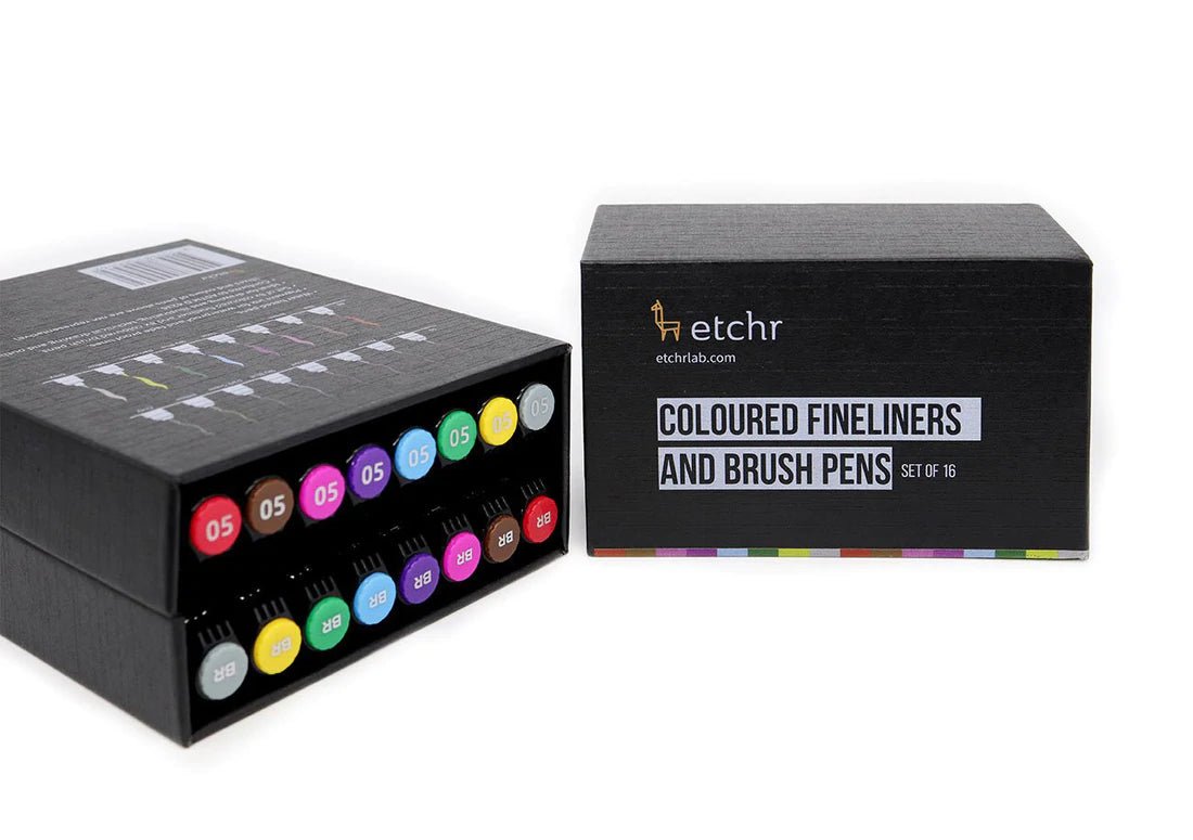 etchr Coloured Graphic Pen Collection: Set of 16